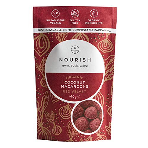 Nourish Organic Red Velvet Coconut Macaroons - Keto Snacks - Vegan, Gluten Free, Dairy Free Healthy Snacks made with Natural Ingredients - 140g (Pack of 4)
