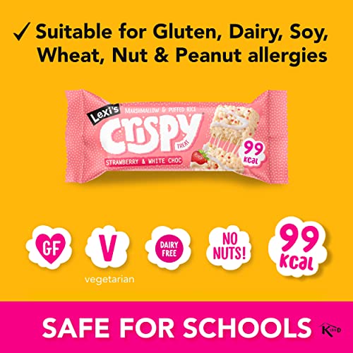 Lexi’s® 99 Calorie Strawberry Crispy Treat Bars | Less than 100 Calories! | Gluten Free, Low Fat, Healthy Snacks | Vegetarian | Dairy Free, Nut Free | Low FODMAP | Strawberry & White Chocolate x12