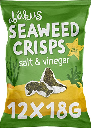 Abakus Seaweed Crisps - Salt & Vinegar 12 x 18g, Seaweed Snack, Nori Snack, Vegan, Gluten-Free, Healthy Snack, Source of Iodine