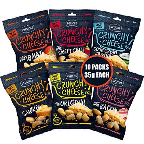Crunchy Natural Gouda Cheese Crackers – 10 x 35g Bags, 6 Flavours Multipack - High Protein, Keto, Low Carb, Gluten Free Snack - Baked Natural Just Gouda Snacking Chips
