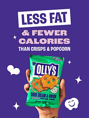 Olly's Pretzel Thins, Sour Cream, 35g (Pack of 10), Handy Snack Pouches, Healthy Plant-Based Vegan Snacks for Dipping, Low Calorie Snacks, Low Fat, Source of Fibre, No Preservatives