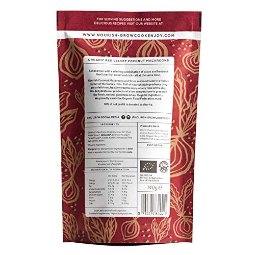 Nourish Organic Red Velvet Coconut Macaroons - Keto Snacks - Vegan, Gluten Free, Dairy Free Healthy Snacks made with Natural Ingredients - 140g (Pack of 4)