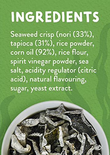 Abakus Seaweed Crisps - Salt & Vinegar 12 x 18g, Seaweed Snack, Nori Snack, Vegan, Gluten-Free, Healthy Snack, Source of Iodine