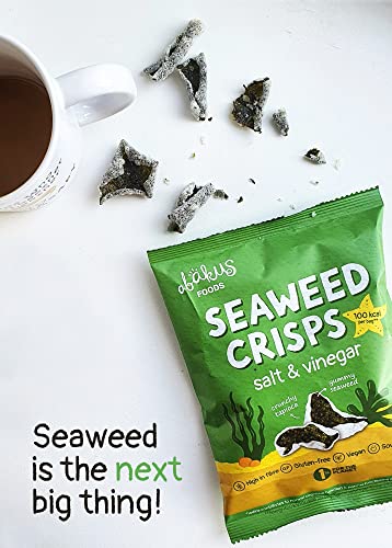 Abakus Seaweed Crisps - Salt & Vinegar 12 x 18g, Seaweed Snack, Nori Snack, Vegan, Gluten-Free, Healthy Snack, Source of Iodine