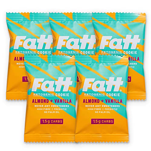 Fatt Keto Butter Cookies - Almond & Vanilla, 5-Pack x 30g - 1.5g Carbs - 100% Natural Keto Snacks with Super Fats - Low Carb, High Fibre, Low Sugar & Sweetener Free Keto Snack