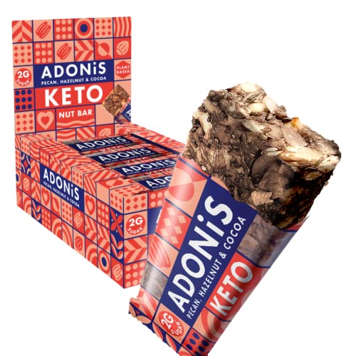 Adonis Pecan, Hazelnut & Cocoa Keto Bars (16x35g) | Vegan/Keto-Friendly | 100% Natural Keto Snacks | Gluten Free/Sugar Free/Palm Oil Free | Low Sugar, Low Calorie & Low Carb | Ideal for a Keto Diet