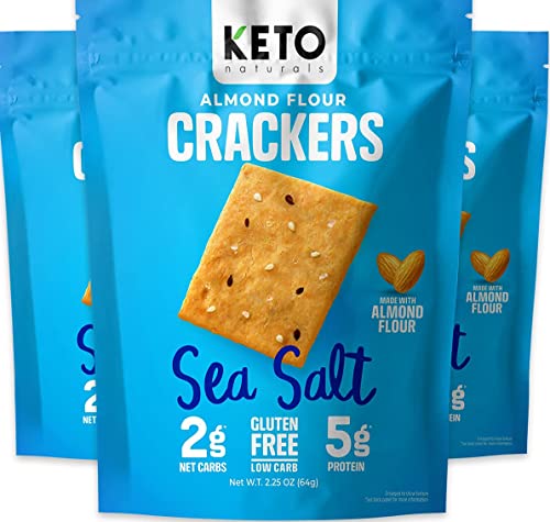 Keto Crackers (Sea Salt), Low carb Crackers, Keto Snacks, Low carb Snack. No Added Sugar, high Fibre & Gluten Free (3 x 64g Packs). Almond Flour Crackers, Keto Snacks no Carbs no Sugar, Paleo