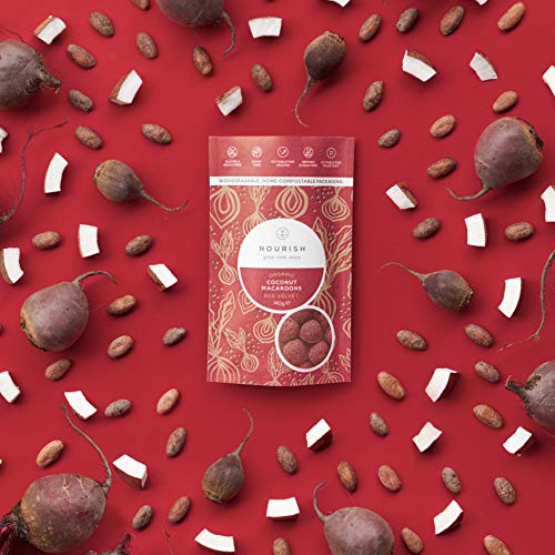 Nourish Organic Red Velvet Coconut Macaroons - Keto Snacks - Vegan, Gluten Free, Dairy Free Healthy Snacks made with Natural Ingredients - 140g (Pack of 4)