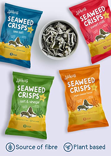 Abakus Seaweed Crisps - Salt & Vinegar 12 x 18g, Seaweed Snack, Nori Snack, Vegan, Gluten-Free, Healthy Snack, Source of Iodine