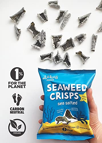 Abakus Seaweed Crisps - Salt & Vinegar 12 x 18g, Seaweed Snack, Nori Snack, Vegan, Gluten-Free, Healthy Snack, Source of Iodine