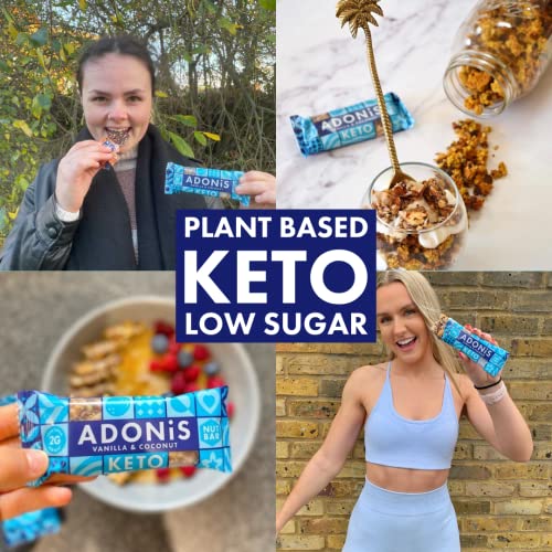 Adonis Vanilla & Coconut Keto Bars (16 x 35g) | Vegan/Keto-Friendly | 100% Natural Keto Snacks | Gluten Free, Sugar Free, Palm Oil Free | Low Sugar, Low Calorie & Low Carb | Ideal for a Keto Diet
