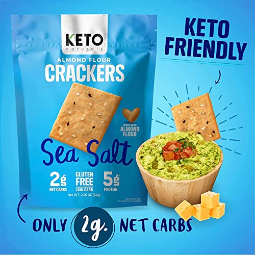 Keto Crackers (Sea Salt), Low carb Crackers, Keto Snacks, Low carb Snack. No Added Sugar, high Fibre & Gluten Free (3 x 64g Packs). Almond Flour Crackers, Keto Snacks no Carbs no Sugar, Paleo