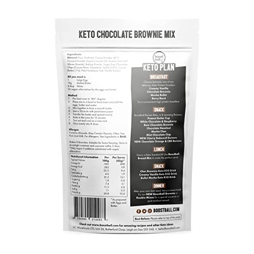 Boostballs Keto Brownie Mix, Low Carb, Vegan Chocolate Brownie, Gluten Free, Low Sugar and High Fibre Brownie Mix, 225g