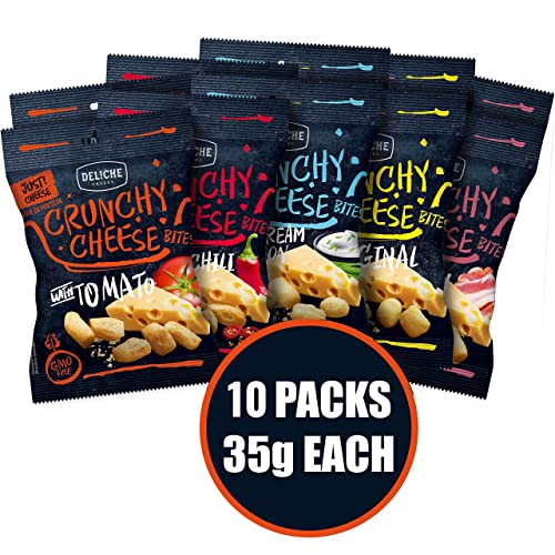 Crunchy Natural Gouda Cheese Crackers – 10 x 35g Bags, 6 Flavours Multipack - High Protein, Keto, Low Carb, Gluten Free Snack - Baked Natural Just Gouda Snacking Chips