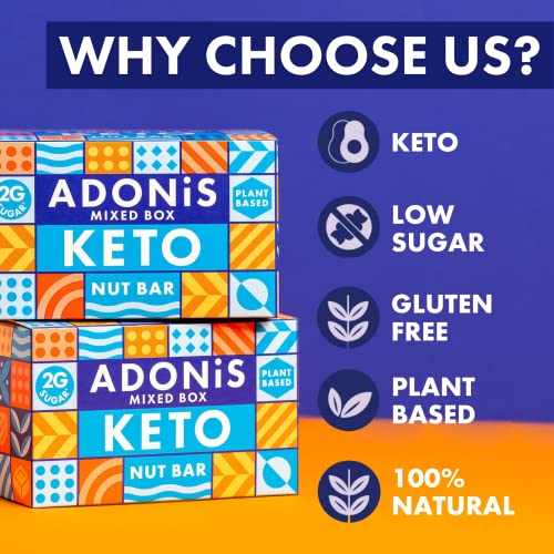 Adonis Mixed Nut Box Keto Bars (16 x 35g) | Vegan & Keto-Friendly | 100% Natural Keto Snacks | Gluten Free, Sugar Free, Palm Oil Free | Low Sugar, Low Calorie & Low Carb | Ideal for a Keto Diet