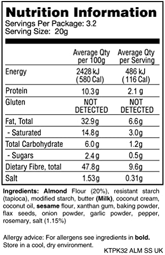Keto Crackers (Sea Salt), Low carb Crackers, Keto Snacks, Low carb Snack. No Added Sugar, high Fibre & Gluten Free (3 x 64g Packs). Almond Flour Crackers, Keto Snacks no Carbs no Sugar, Paleo