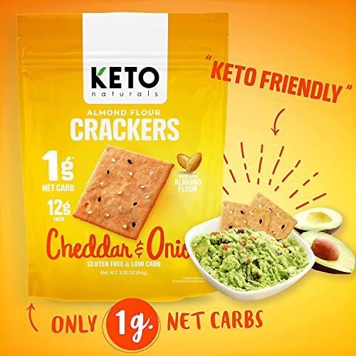 Keto Crackers (Cheddar & Onion), Low carb Crackers, Keto Snacks, Low carb Snack. No Added Sugar, high Fibre & Gluten Free (3 x 64g Packs). Almond Flour Crackers, Keto Snacks no Carbs no Sugar, Paleo