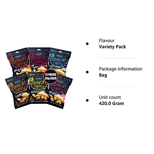 Crunchy Natural Gouda Cheese Crackers – 10 x 35g Bags, 6 Flavours Multipack - High Protein, Keto, Low Carb, Gluten Free Snack - Baked Natural Just Gouda Snacking Chips