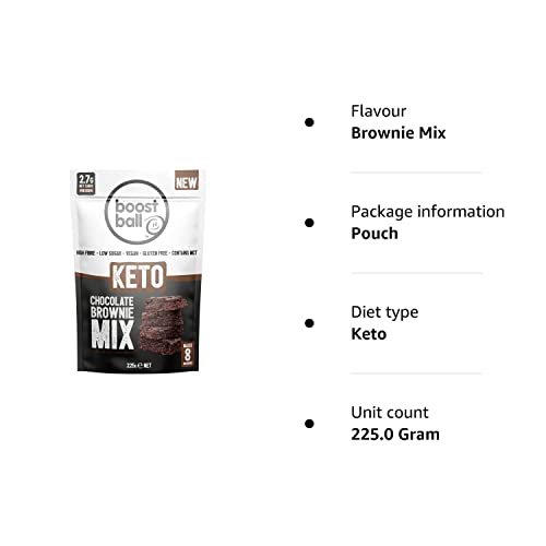 Boostballs Keto Brownie Mix, Low Carb, Vegan Chocolate Brownie, Gluten Free, Low Sugar and High Fibre Brownie Mix, 225g