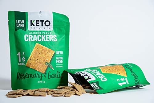 Keto Crackers (Rosemary & Garlic) Low carb Crackers, Keto Snacks, Low carb Snack. No Added Sugar, high Fibre & Gluten Free (3 x 64g Packs). Almond Flour Crackers, Keto Snacks no Carbs no Sugar, Paleo
