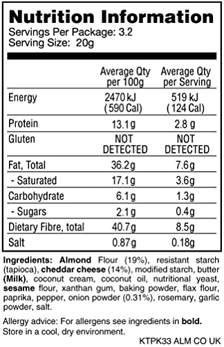 Keto Crackers (Cheddar & Onion), Low carb Crackers, Keto Snacks, Low carb Snack. No Added Sugar, high Fibre & Gluten Free (3 x 64g Packs). Almond Flour Crackers, Keto Snacks no Carbs no Sugar, Paleo