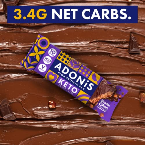 ADONiS Double Chocolate Crisp Keto High Protein Bars (16x45g) | Vegan and Keto-Friendly | Natural Keto Snacks | Sugar Free | Low Sugar, Low Carb Snack, Low Calorie | Ideal for a Ketogenic Diet