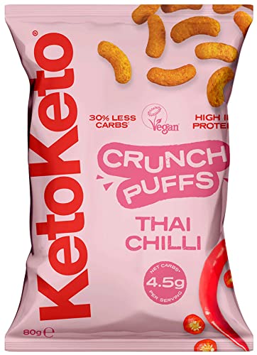 Keto Keto Low Carb Crunch Puffs 10 x 80g Keto Snacks For Weight Loss | Keto Diet, Keto Crisps | Low Carb | Low Calorie, Vegan Food, Gluten Free, High Protein (Thai Chilli)