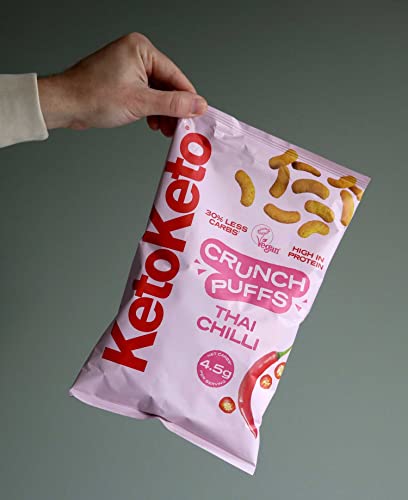 Keto Keto Low Carb Crunch Puffs 10 x 80g Keto Snacks For Weight Loss | Keto Diet, Keto Crisps | Low Carb | Low Calorie, Vegan Food, Gluten Free, High Protein (Thai Chilli)