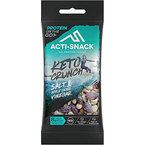ACTI-SNACK Keto Crunch Salt & Apple Cider Vinegar 12 x 40g | Sports Nutrition Snacks, Protein on the Go - Salt and Vinegar Almonds, Cashews and Peanuts Nut Mix, Keto Certified Snack