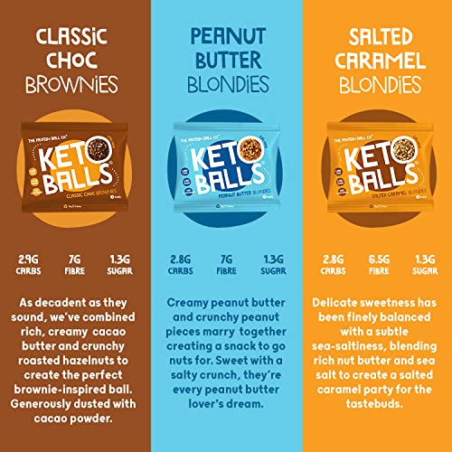 The Protein Ball Co Keto Starter Pack - 3 Ball Bags of Keto Snacks - 100% Natural, No Added Sugar, Low Carb, High Fibre Sweet Snacks - Plant-Based & Gluten Free - 18 x 25g (6 Bags per Flavour)