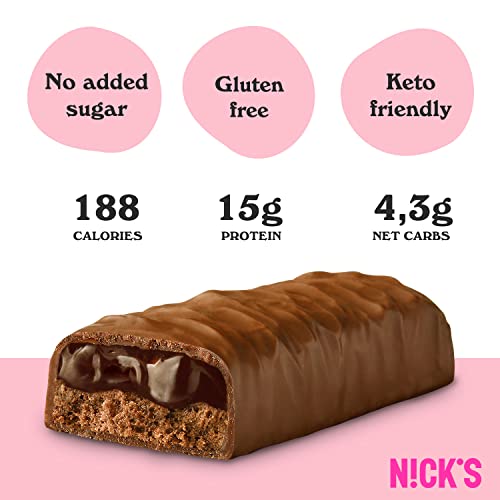 NICKS Keto Protein Bars Brownie | 15g protein | 188 calories | Low carb Snacks Chocolate No Added Sugar Gluten Free (Multipack 12x50g)