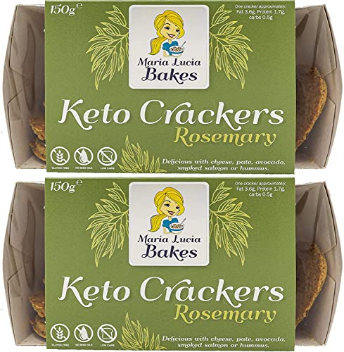 Keto Crackers with Rosemary & Garlic 2 x150g - Only 0.5 g Carb Per Cracker - Made from Almond Flour - High Protein, Low Carb Snack, Gluten & Sugar Free