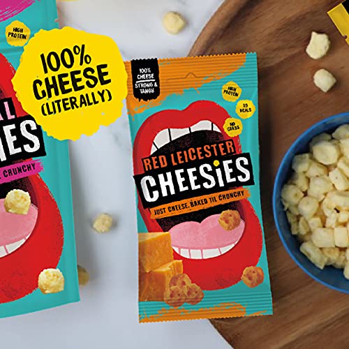 CHEESIES | Crunchy Cheese Keto Snack | Red Leicester | 100% Cheese | Sugar Free, Gluten Free, No Carb | High Protein and Vegetarian | Crunchy, Baked and Tasty | Multipack | 12 x 20g Bags