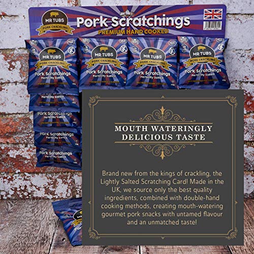 Mr Tubs Premium Pork Scratchings - Gluten Free - Perfectly Salted, 20 x 18g Bags - Pub Style, Low Carb, Keto & Paleo Friendly, Hand Cooked Pork Rind Crackling Snack