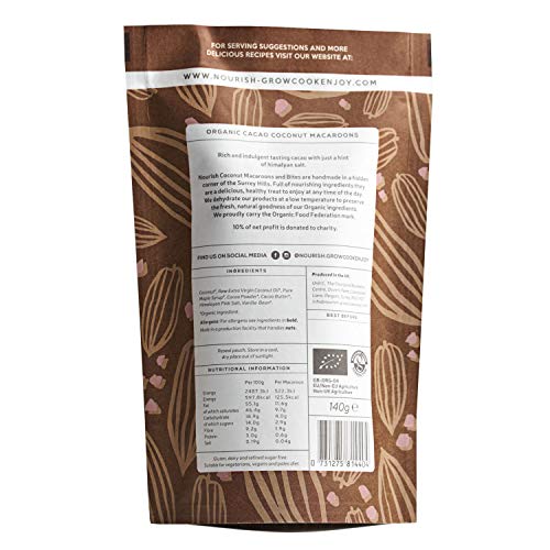 Nourish Organic Cacao Coconut Macaroons - Keto Snacks - Vegan, Gluten Free, Dairy Free Healthy Snacks Made with Natural Ingredients - 140g (Pack of 1)