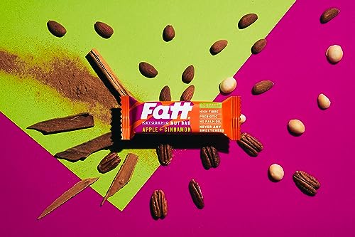 Fatt Keto Nut Bars - (Apple & Cinnamon, 4 Pack) - 2g Carbs - 100% Natural, Low-Carb, Gluten Free Clean Keto Snack Bars with Super Fats - High Fibre, Low Sugar, Sweetener Free & Vegan - Aka Fattbar