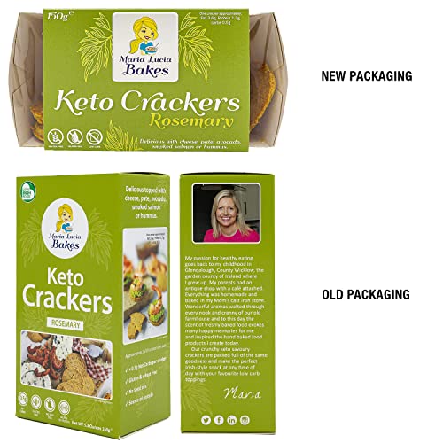 Keto Crackers with Rosemary & Garlic 2 x150g - Only 0.5 g Carb Per Cracker - Made from Almond Flour - High Protein, Low Carb Snack, Gluten & Sugar Free