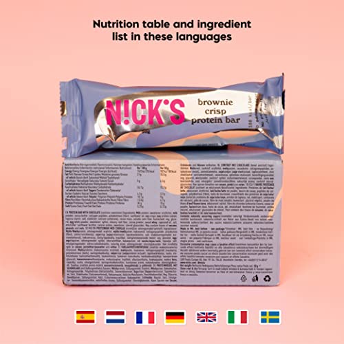NICKS Keto Protein Bars Brownie | 15g protein | 188 calories | Low carb Snacks Chocolate No Added Sugar Gluten Free (Multipack 12x50g)