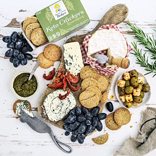 Keto Crackers with Rosemary & Garlic 2 x150g - Only 0.5 g Carb Per Cracker - Made from Almond Flour - High Protein, Low Carb Snack, Gluten & Sugar Free