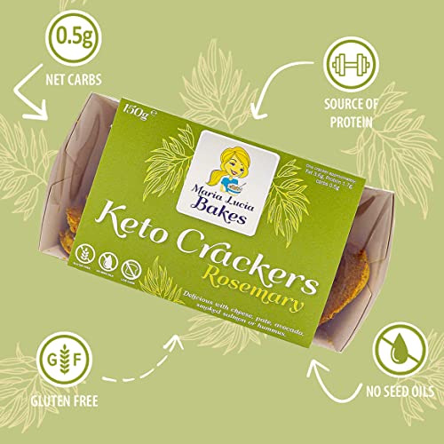 Keto Crackers with Rosemary & Garlic 2 x150g - Only 0.5 g Carb Per Cracker - Made from Almond Flour - High Protein, Low Carb Snack, Gluten & Sugar Free