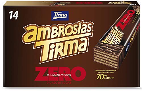 Tirma Zero No Added Sugars 70% Dark Chocolate Wafers 301g | 1 Gift Box - 14 Individually Wrapped Wafers | Low Carb Wafer Bars | Cocoa Cream Filled Wafers | Keto Diet Friendly | Suitable for Diabetics