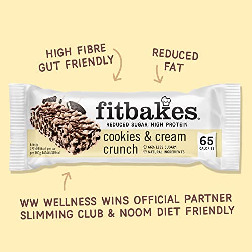 Fitbakes : 65 Calories Cookies & Cream Mini Bars (12x19g) Diabetic Chocolate Keto Snacks, 1 Net Carb, Low Carb Snacks, Low Calorie Snack for Weight Loss, Sugar Free Sweet Cake Biscuit, Fit Bake