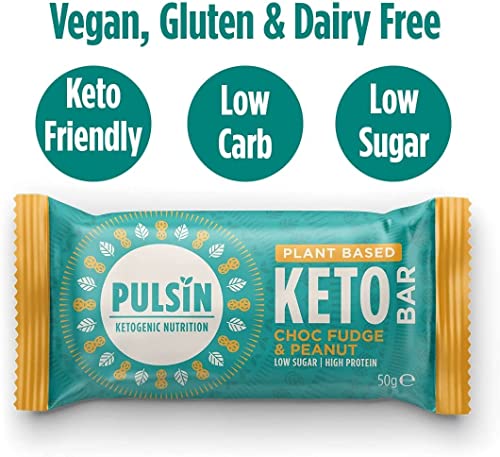 Pulsin - Plant Based Keto Protein Bars - Low Carb - 50g x18-12.6g Protein, 9.3g Fibre, 8.6g Carbs - Gluten, Palm Oil & Dairy Free Snack Bar - Choc Fudge