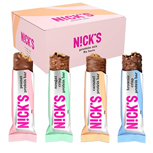Nicks Protein Bar Mix Box, Keto Snack Bars 4g Net Carbs, 15g Protein, 5g Collagen No Added Sugar Gluten Free Low Carb Snacks (9x50g)
