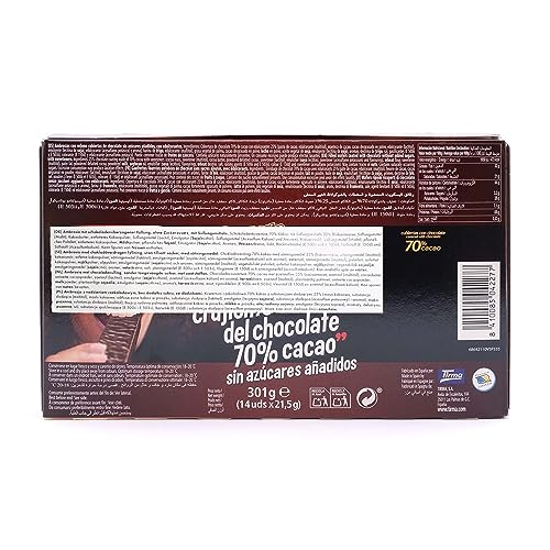 Tirma Zero No Added Sugars 70% Dark Chocolate Wafers 301g | 1 Gift Box - 14 Individually Wrapped Wafers | Low Carb Wafer Bars | Cocoa Cream Filled Wafers | Keto Diet Friendly | Suitable for Diabetics