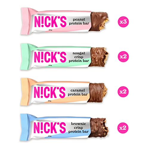 Nicks Protein Bar Mix Box, Keto Snack Bars 4g Net Carbs, 15g Protein, 5g Collagen No Added Sugar Gluten Free Low Carb Snacks (9x50g)