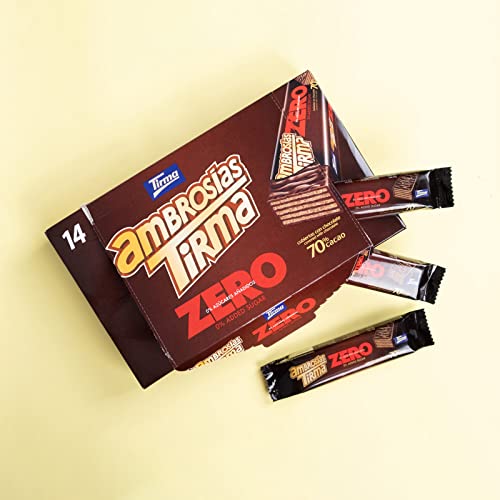 Tirma Zero No Added Sugars 70% Dark Chocolate Wafers 301g | 1 Gift Box - 14 Individually Wrapped Wafers | Low Carb Wafer Bars | Cocoa Cream Filled Wafers | Keto Diet Friendly | Suitable for Diabetics