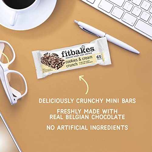 Fitbakes : 65 Calories Cookies & Cream Mini Bars (12x19g) Diabetic Chocolate Keto Snacks, 1 Net Carb, Low Carb Snacks, Low Calorie Snack for Weight Loss, Sugar Free Sweet Cake Biscuit, Fit Bake