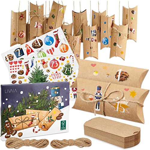 DIY Advent Calendar Kit: Beautiful Craft Advent Calendar 2022 with 24 Boxes, Jute Cord and Sticker Paper – Empty Advent Calendar to fill Yourself – Lovely Christmas Advent Calendar LIVAIA