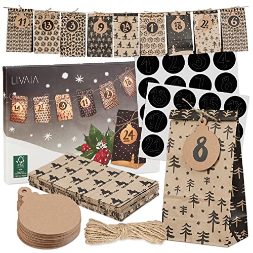 Christmas Advent Calendar 2022: Empty Advent Calendar to Fill Yourself – 24x Gift Bag, Sticker Paper, Gift Tags – Make Your Own Advent Calendar LIVAIA